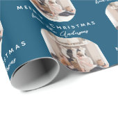 ティール（緑がかった色）ブルーシックなメリークリスマスファミリー名写真 ラッピングペーパー (ロールコーナー)