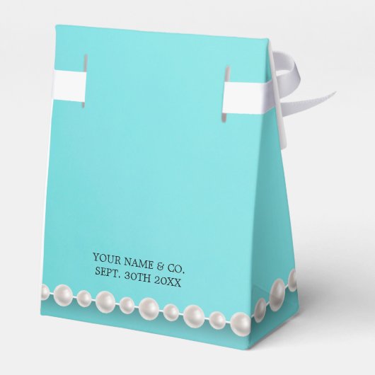 ティール（緑がかった色）ブルーシックエレガントティファニーテーマベビーシャワー フェイバーボックス (裏面サイド)
