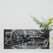 ティール（緑がかった色）ブルーシャルボードブライダルシャワー 招待状 (スタンド正面)