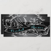 ティール（緑がかった色）ブルーシャルボードブライダルシャワー 招待状 (正面/裏面)