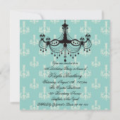 ティール（緑がかった色）ブルーシャンデリアスウィート16パーティー 招待状 (裏面)