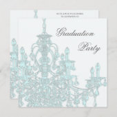ティール（緑がかった色）ブルーシャンデリア卒業パーティー招待状 招待状 (正面/裏面)
