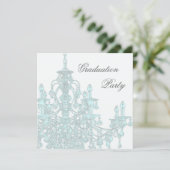 ティール（緑がかった色）ブルーシャンデリア卒業パーティー招待状 招待状 (スタンド正面)