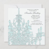 ティール（緑がかった色）ブルーシャンデリア卒業パーティー招待状 招待状 (裏面)