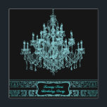 ティール（緑がかった色）ブルーシャンデリア女性21st誕生日パーティー 招待状<br><div class="desc">ティール（緑がかった色）ブルーブラックダマスクシャンデリア女性21歳の誕生日パーティの招待状。</div>