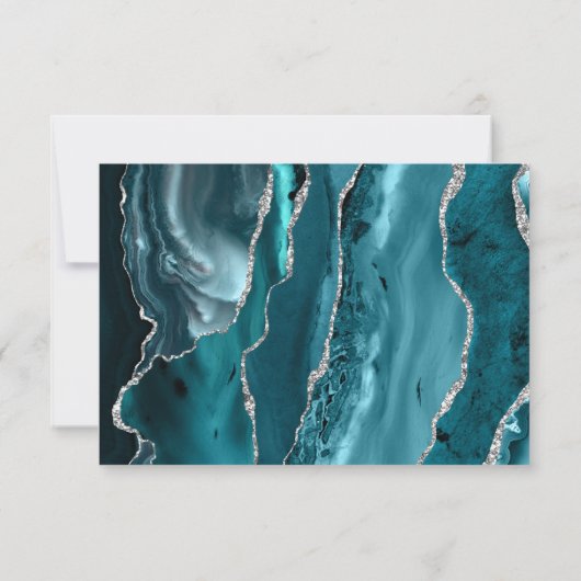 ティール（緑がかった色）ブルーシルバーアゲットダーク結婚ズ 出欠カード (裏面)