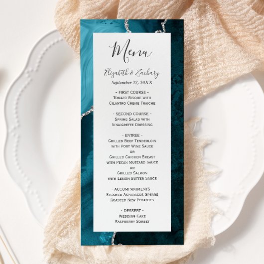 ティール（緑がかった色）ブルーシルバーアゲ結婚ート メニュー