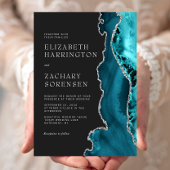 ティール(緑がかった色)ブルーシルバーアゲ結婚ート 招待状