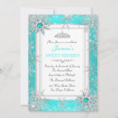 ティール(緑がかった色)ブルーシルバーウィンターワンダーランドスウィート16パーティー 招待状 (正面)