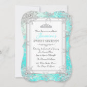 ティール（緑がかった色）ブルーシルバーウィンターワンダーランドスウィート16パーティー 招待状 (正面)