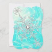 ティール（緑がかった色）ブルーシルバーウィンターワンダーランドスウィート16パーティー 招待状 (裏面)