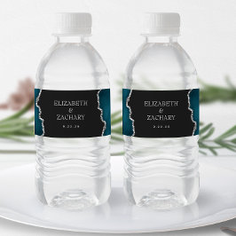 ティール（緑がかった色）ブルーシルバーグリッターアゲットダーク結婚ズ ペットボトルラベル