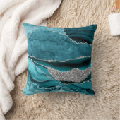 ティール(緑がかった色)ブルーシルバーグリッターラグジュアリーアゲテゲード クッション (ブランケット)