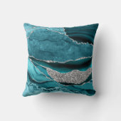 ティール(緑がかった色)ブルーシルバーグリッターラグジュアリーアゲテゲード クッション (裏面)