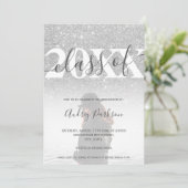 ティール（緑がかった色）ブルーシルバーグリッター2020写真卒業 招待状 (スタンド正面)