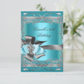 ティール（緑がかった色）ブルーシルバーグレイ誕生日パーティー30th 招待状 (スタンド正面)