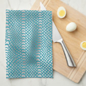 ティール(緑がかった色)ブルーシルバースネークプリント キッチンタオル (四つ折り)