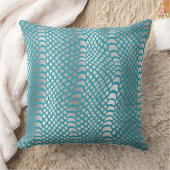 ティール（緑がかった色）ブルーシルバースネークプリント クッション (ブランケット)