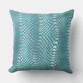 ティール（緑がかった色）ブルーシルバースネークプリント クッション (正面)