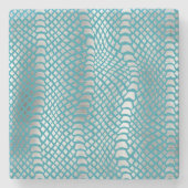 ティール（緑がかった色）ブルーシルバースネークプリント ストーンコースター (正面)