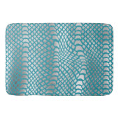 ティール（緑がかった色）ブルーシルバースネークプリント バスマット (正面)