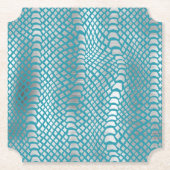 ティール（緑がかった色）ブルーシルバースネークプリント ペーパーコースター (正面)