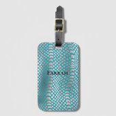 ティール(緑がかった色)ブルーシルバースネークプリント ラゲッジタグ (正面縦)