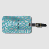 ティール(緑がかった色)ブルーシルバースネークプリント ラゲッジタグ (正面横)