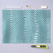 ティール（緑がかった色）ブルーシルバースネークプリント 薄葉紙 (クラフト)