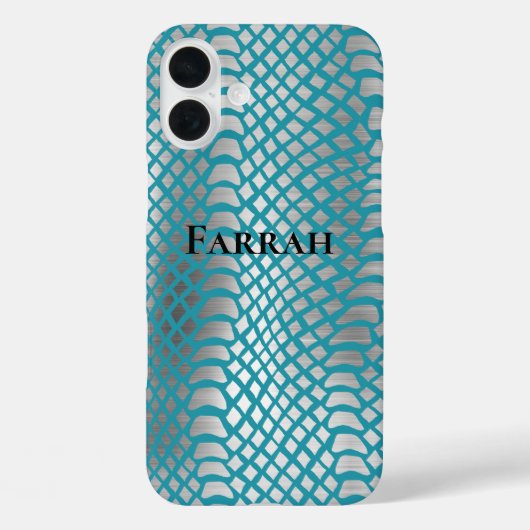 ティール(緑がかった色)ブルーシルバースネークプリント Case-Mate iPhoneケース (裏面)