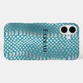 ティール(緑がかった色)ブルーシルバースネークプリント Case-Mate iPhoneケース (裏面 (横))