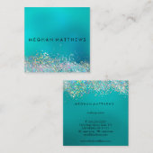 ティール(緑がかった色)ブルーシルバースパークル美しいスタイリスト スクエア名刺 (正面/裏面)