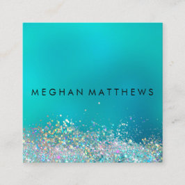 ティール(緑がかった色)ブルーシルバースパークル美しいスタイリスト スクエア名刺