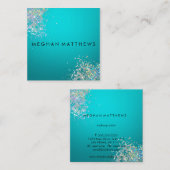 ティール（緑がかった色）ブルーシルバースパークル美しい スクエア名刺 (正面/裏面)