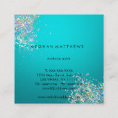 ティール（緑がかった色）ブルーシルバースパークル美しい スクエア名刺 (裏面)
