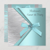 ティール(緑がかった色)ブルーシルバーゼブラスウィート16パーティー 招待状 (正面/裏面)