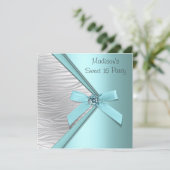ティール(緑がかった色)ブルーシルバーゼブラスウィート16パーティー 招待状 (スタンド正面)