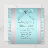 ティール(緑がかった色)ブルーシルバーゼブラスウィート16パーティー 招待状 (裏面)