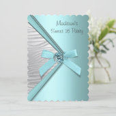 ティール（緑がかった色）ブルーシルバーゼブラスウィート16パーティー 招待状 (スタンド正面)
