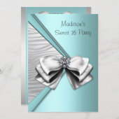 ティール(緑がかった色)ブルーシルバーゼブラスウィート16パーティー 招待状 (正面/裏面)