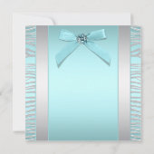 ティール（緑がかった色）ブルーシルバーゼブラパーティーテンプレート 招待状 (裏面)