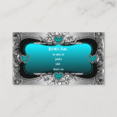 ティール(緑がかった色)ブルーシルバーダイヤモンドイメージハート エレガント 名刺 (裏面)