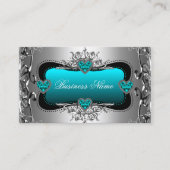 ティール(緑がかった色)ブルーシルバーダイヤモンドイメージハート エレガント 名刺 (正面)