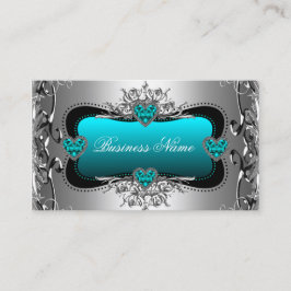 ティール（緑がかった色）ブルーシルバーダイヤモンドイメージハート エレガント 名刺