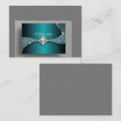 ティール（緑がかった色）ブルーシルバーダイヤモンド 名刺 (正面/裏面)