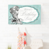 ティール（緑がかった色）ブルーシルバーハイヒールシューバースデーパーティー 横断幕 (インサイチュ)