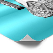 ティール（緑がかった色）ブルーシルバーハイヒール誕生日バナー ポスター (角)