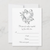 ティール（緑がかった色）ブルーシルバーハートRSVP応答カード 出欠カード (裏面)