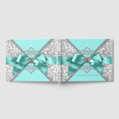 ティール（緑がかった色）ブルーシルバーバースデー結婚タパーティーズゲストブック ゲストブック (全面)