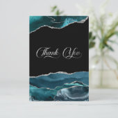 ティール(緑がかった色)ブルーシルバーフェイクグリッター サンキューカード (スタンド正面)